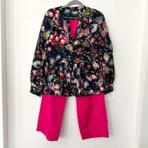 J. Crew & Anthropologie 2 Pc Silk Blouse & Pants Outfit S